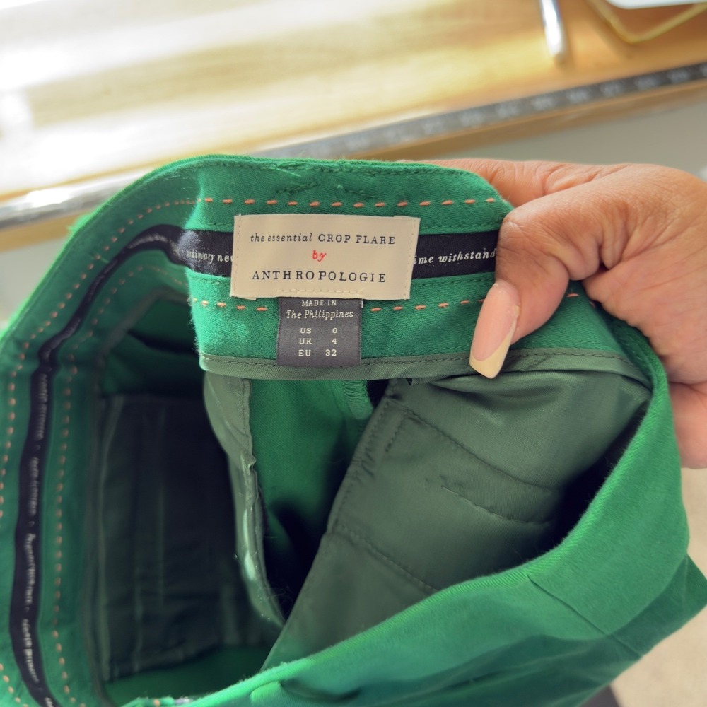 Anthropologie The Essential Crop Flare Pants 0 Kelly Green Trouser Office - Picture 6 of 9